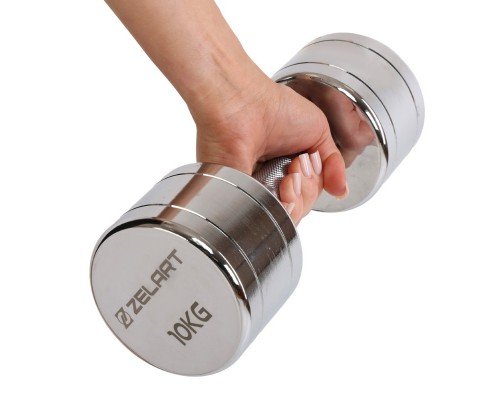 Гантель цельная стальная хромированная 1штука Zelart TA-7043-10 (1x10кг) (1шт, металл хромированный)