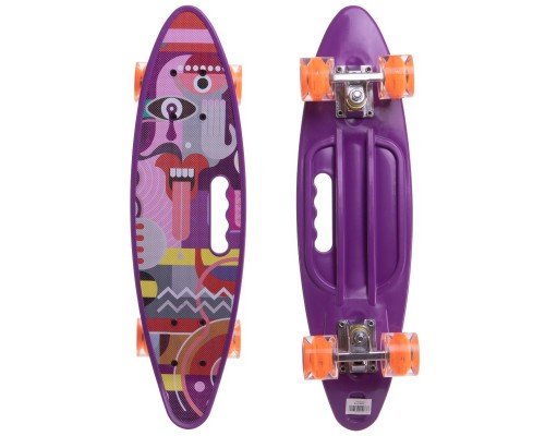 Пенни борд Penny Board круизер пластиковый со светящимися колесами и ручкой для переноски 24" SP-Sport SK-2306-6 (ABEC-7, р-р 60x17см, сиреневый)