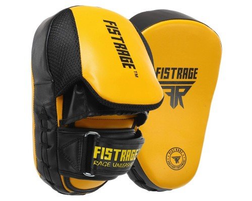 Лапа боксерская изогнутая тренировочная FLEX 2штуки FISTRAGE VL-8320 (крепление на липучке, р-р 26x19x5см, желтый-черный)