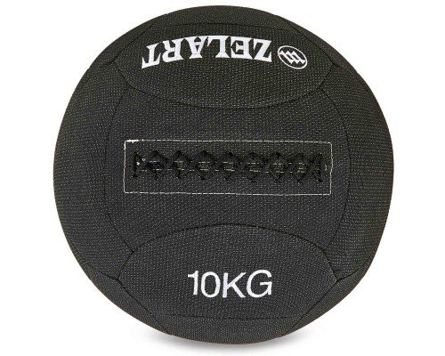 Мяч набивной медицинский для кроссфита в кевларовой оболочке WALL BALL Zelart FI-7224-10 10кг (кевлар, наполнитель-резина, d-35см, черный)