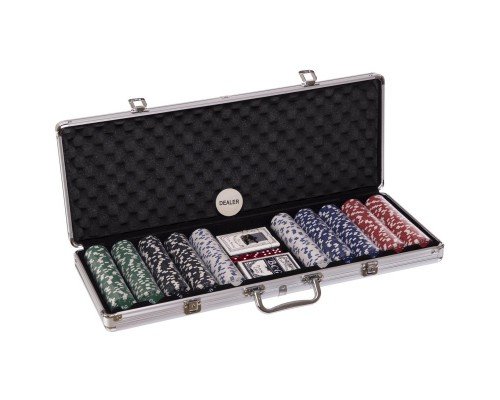 Набор для покера в алюминиевом кейсе Poker game set SP-Sport IG-2115 500 фишек (500 фишек, с номиналом, 2 кол.карт,5куб)