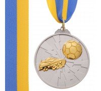 Медаль спортивная с лентой двухцветная тематическая SP-Sport Футбол ø6,5см C-4847 (металл, покрытие 2 тона, 56g золото, серебро, бронза)