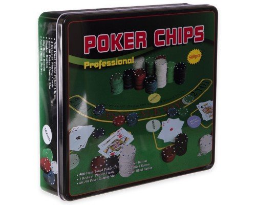 Набор для покера в металлической коробке Professional Poker chips SP-Sport IG-3006 500 фишек (500 фишек, с номиналом, 2кол.карт,полотно)