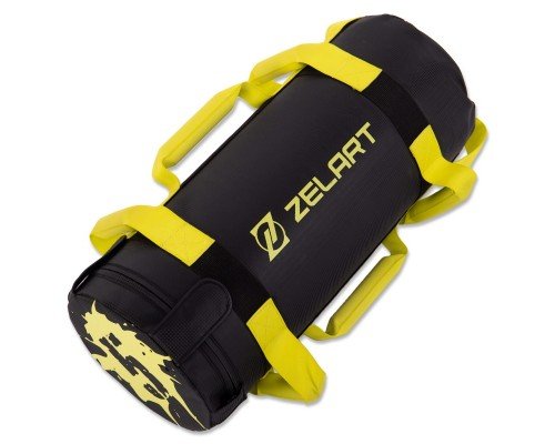 Мешок утяжелитель для функционального тренинга Power Bag Zelart TA-7825-5 5кг (PVC, вес 5кг, наполнитель-PU, черный-желтый)