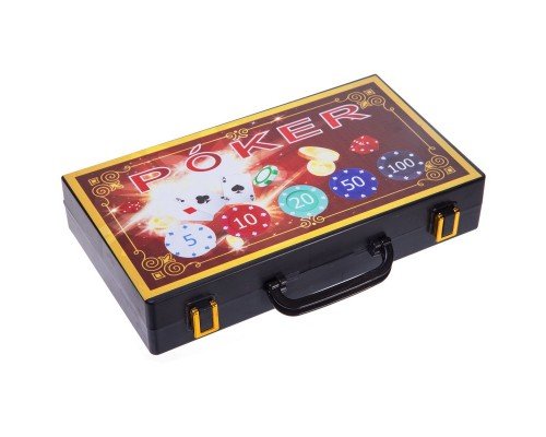 Набор для покера в пластиковом кейсе Poker game set Poker game set SP-Sport 200S-E 200 фишек (200 фишек, с номиналом, 2 кол.карт,5куб)