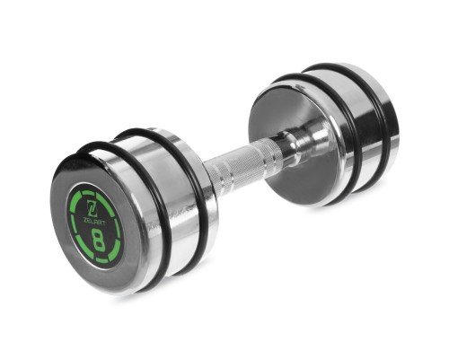 Гантель цельная стальная хромированная 1штука Zelart FI-2622-8 (1x8кг) (MD2311-8) (1шт, металл хромированный, с резиновыми кольцами)