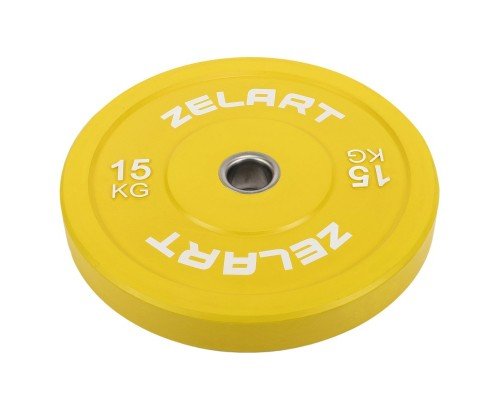 Бамперные диски резиновые Bumper Plates внутренний ø50.6±0.2мм Zelart TA-7797-15 15кг (сталь, резина, внешний ø-45см, желтый)