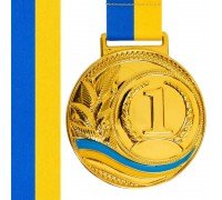 Медаль спортивная с лентой SP-Sport UKRAINE с украинской символикой ø6,5см C-6826 (металл, 38g золото, серебро, бронза)
