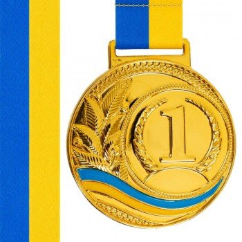 Медаль спортивная с лентой SP-Sport UKRAINE с украинской символикой ø6,5см C-6826 (металл, 38g золото, серебро, бронза)