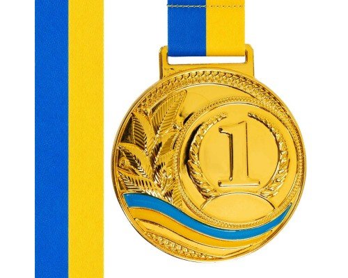 Медаль спортивная с лентой SP-Sport UKRAINE с украинской символикой ø6,5см C-6826 (металл, 38g золото, серебро, бронза)