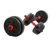 Гантели трансформер превращаются в штангу 3в1 SP-Sport TA-9455-15 15кг(2 грифа l-35см,блины,наполн.-цемент,в компл.удлинитель грифа l-40см,черн.-красн