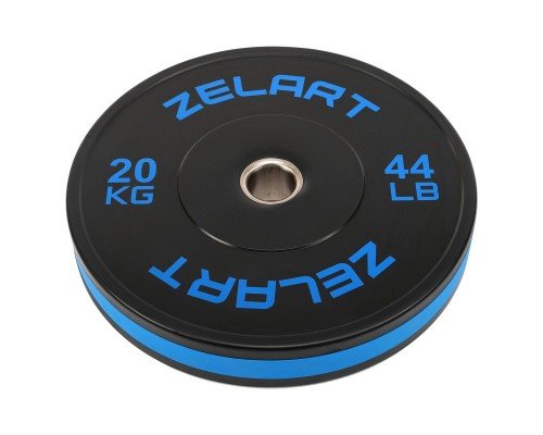 Бамперные диски резиновые Bumper Plates внутренний ø51мм Zelart TA-4790-20 20кг (сталь, резина, SBR, внешний ø-45см, черный-синий)