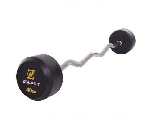 Штанга неразборная с фиксированным весом изогнутая обрезиненная Rubber Coated Barbell Zelart TA-2687-40 40кг (MD3009A-40) (гриф l-95см)