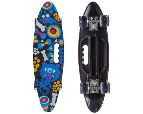 Пенни борд Penny Board круизер пластиковый со светящимися колесами и ручкой для переноски 24" SP-Sport SK-885-1 (ABEC-7, р-р 60x17см, синий-черный)