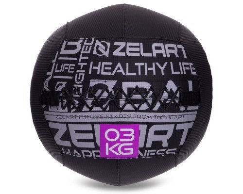 Мяч набивной медицинский для кроссфита WALL BALL Zelart FI-2637-3 3кг (MD1293-3) (PVC, PP, резина, d-35см, черный)