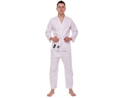 Кимоно для карате белое куртка штаны и пояс MATSA MA-0016 (хлопок-плотность 240г на м2, размер 000-6, рост-110-190см, белый)