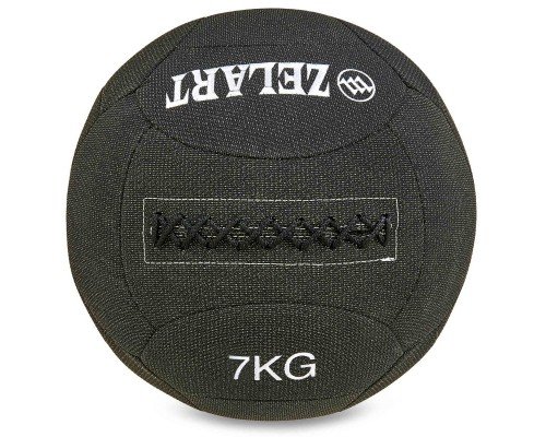 Мяч набивной медицинский для кроссфита в кевларовой оболочке WALL BALL Zelart FI-7224-7 7кг (кевлар, наполнитель-резина, d-35см, черный)