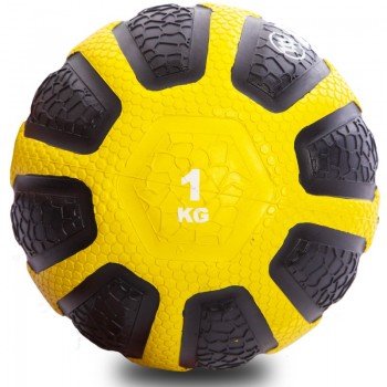 Медбол мяч медицинский Medicine Ball Zelart FI-0898-1 1кг (резина, d-19см, черный-желтый)