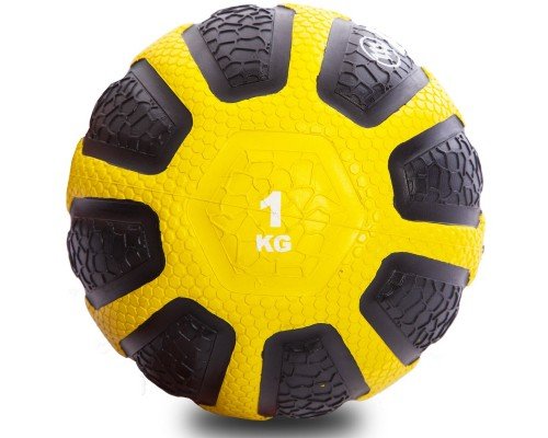 Медбол мяч медицинский Medicine Ball Zelart FI-0898-1 1кг (резина, d-19см, черный-желтый)