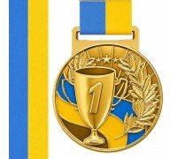 Медаль спортивная с лентой SP-Sport UKRAINE с украинской символикой ø5см C-6834 (металл, 25g золото, серебро, бронза)
