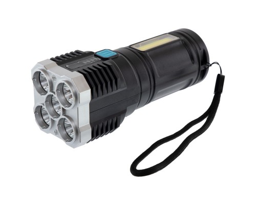 Фонарик ручной светодиодный X-BALOG LF-S03-5 (пластик, 5 LED+COB, USB-вход, l-14,2см, черный)
