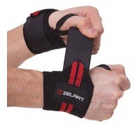 Бинты кистевые для жима STRENGTH WRIST WRAPS 2штуки Zelart SB-167070 (PL, эластан, р-р регулируемый, черный-красный)