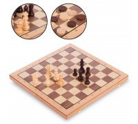 Шахматы шашки 2 в 1 набор настольных игр деревянные SP-Sport W9052 (фигуры-дерево, р-р доски 52см x 52см)