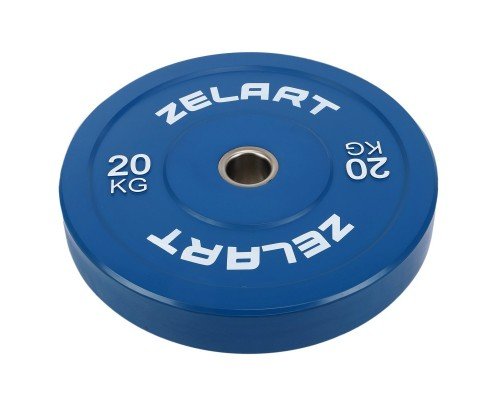 Бамперные диски резиновые Bumper Plates внутренний ø50.6±0.2мм Zelart TA-7797-20 20кг (сталь, резина, внешний ø-45см, синий)