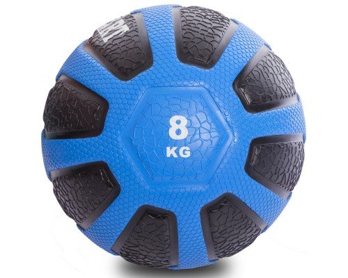 Медбол мяч медицинский Medicine Ball Zelart FI-0898-8 8кг (резина, d-28,6см, черный-голубой)