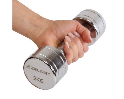 Гантель цельная стальная хромированная 1штука Zelart TA-7043-3 (1x3кг) (1шт, металл хромированный)