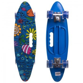 Пенни борд Penny Board круизер пластиковый со светящимися колесами и ручкой для переноски 24" SP-Sport SK-885-14 (ABEC-7, р-р 60x17см, синий)