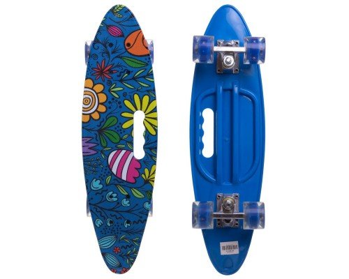 Пенни борд Penny Board круизер пластиковый со светящимися колесами и ручкой для переноски 24" SP-Sport SK-885-14 (ABEC-7, р-р 60x17см, синий)