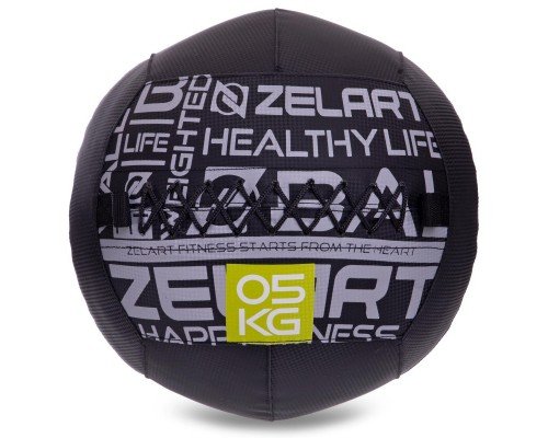 Мяч набивной медицинский для кроссфита WALL BALL Zelart FI-2637-5 5кг (MD1293-5) (PVC, PP, резина, d-35см, черный)