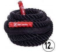 Канат для кроссфита Combat Battle Rope Zelart FI-2597-12 (MD1343-12) 12 метров (PE, l-12м,d-3,8см,вес-7,5кг, черный)