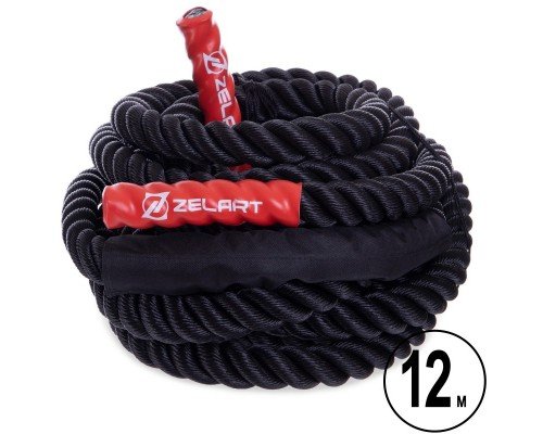 Канат для кроссфита Combat Battle Rope Zelart FI-2597-12 (MD1343-12) 12 метров (PE, l-12м,d-3,8см,вес-7,5кг, черный)