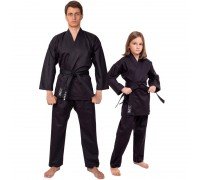 Кимоно для карате черное куртка штаны и пояс MATSA MA-0017 (хлопок-плотность 240г на м2, размер 0-7, рост-130-200см, черный)