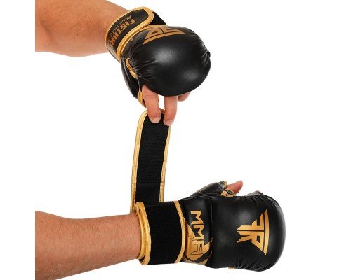 Перчатки Крабы спаринговые для MMA FLEX FISTRAGE VL-5521 (р-р S-XL, черный-золотой)