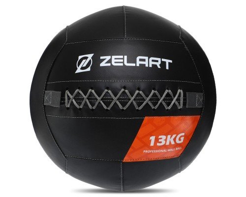 Мяч набивной медицинский для кроссфита WALL BALL Zelart TA-7822-13 13кг (PVC, наполнитель-резина, черный)