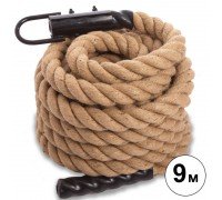 Канат для лазанья из сизаля с креплением Combat Battle Rope Zelart FI-0910-9 9 метров (сизаль, ручки:винил, l-9м,d-5см, коричневый)