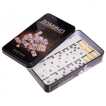 Домино настольная игра в железной подарочной коробке 28 костей SP-Sport IG-3974 (кости-пластик,h-4,3см, р-р 19x11,5x3,5см)