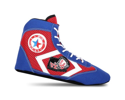 Борцовки для самбо размер 34-45 VELO OB-5800 (верх-замша, низ-замша, синий-красный)