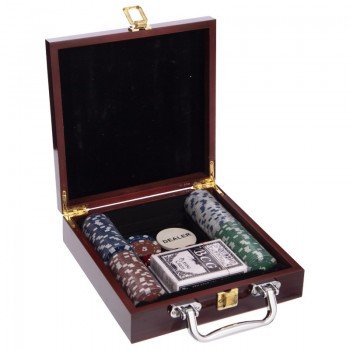 Набор для покера в деревянном кейсе Poker game set SP-Sport IG-6641 100 фишек (100 фишек, с номиналом, 2 кол.карт,5куб)