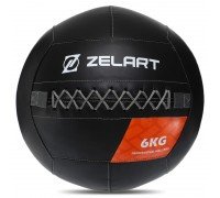 Мяч набивной медицинский для кроссфита WALL BALL Zelart TA-7822-6 6кг (PVC, наполнитель-резина, черный)