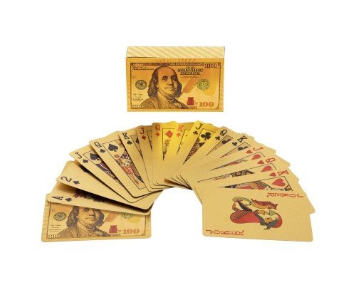 Карты игральные пластиковые золотые SP-Sport IG-4568 GOLD 100 DOLLAR (колода в 54 листа, толщина-0,28мм)