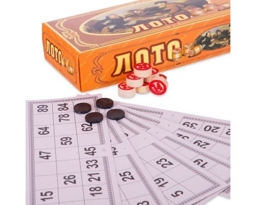 Лото настольная игра в подарочной картонной коробке SP-Sport W9070 (90 дер.боч.,24 карт,40 фиш,р-р 23x9,5x4,5см)