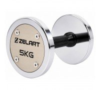 Гантель цельная профессиональная стальная хромированная 1штука Zelart TA-7048-5 (1х5кг) (сталь хромированная, вес 5кг)