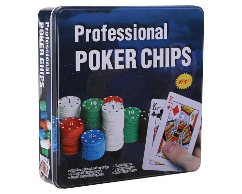 Набор для покера в металлической коробке Professional Poker chips SP-Sport IG-8654 400 фишек (400 фишек, с номиналом, 2 кол.карт,полотно, р-р 27х27х6с