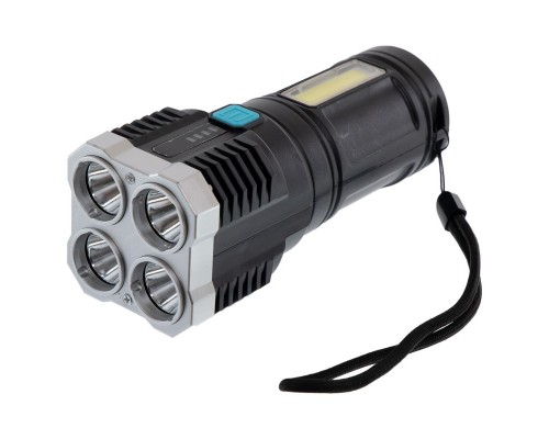 Фонарик ручной светодиодный X-BALOG LF-S03 (пластик, 4 LED+COB, USB-вход, l-14,2см, черный)