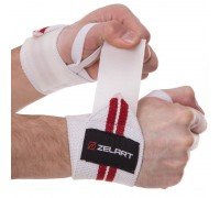 Бинты кистевые для жима STRENGTH WRIST WRAPS 2штуки Zelart SB-167071 (PL, эластан, р-р регулируемый, белый-красный)