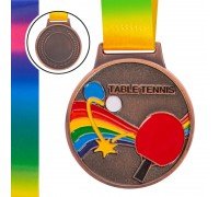 Медаль спортивная с лентой цветная тематическая SP-Sport Настольный теннис ø6,5см C-0341 TABLE TENNIS (металл, 38g золото, серебро, бронза)